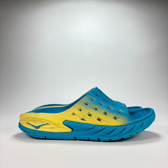 Hoka Ora Recovery Blue Yellow Comfort Slide Sandals Slip On Shoes Mens Size 9 - Picture 1 of 8